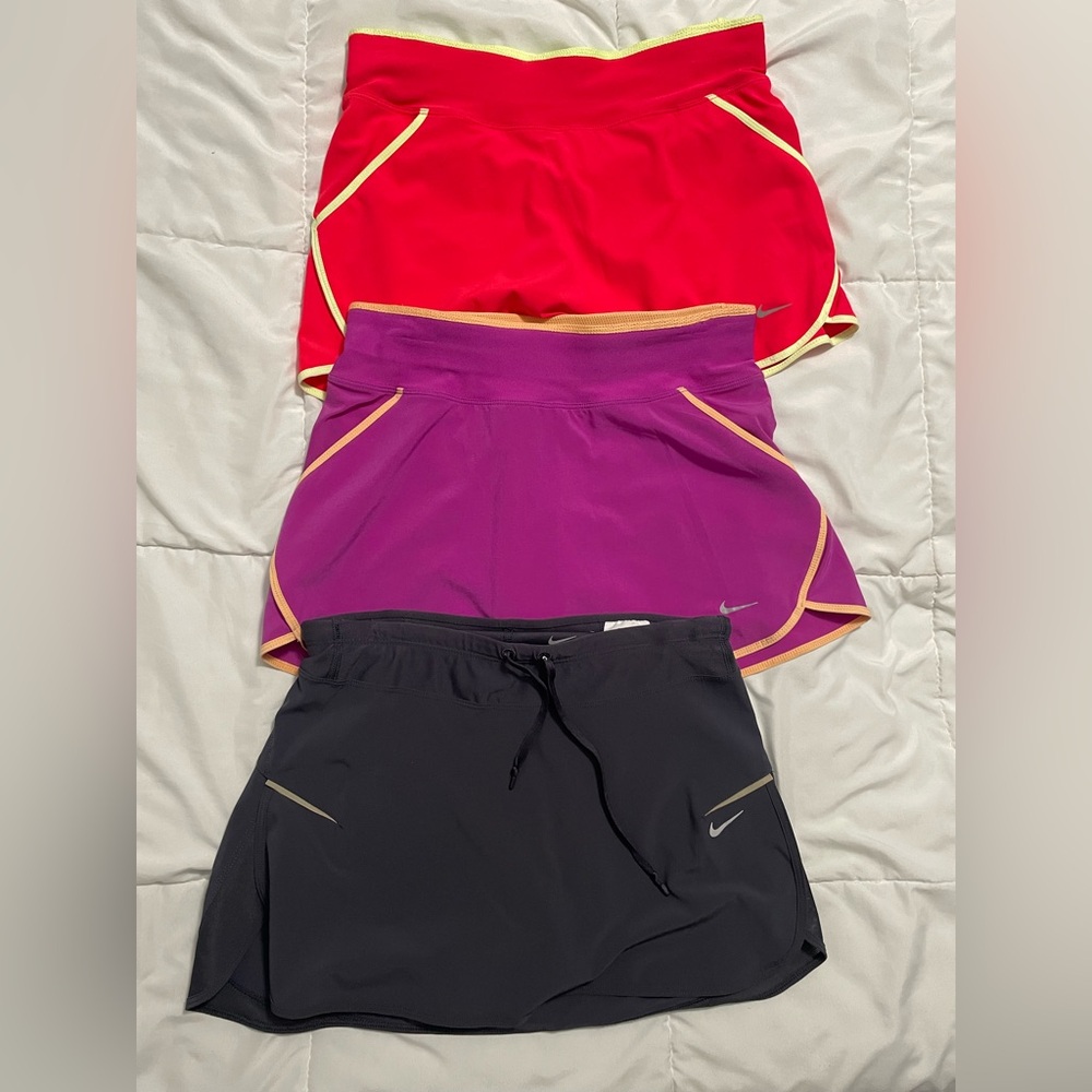 Nike Dri-FIT Shorts Set - neon peach, purple and black set of three